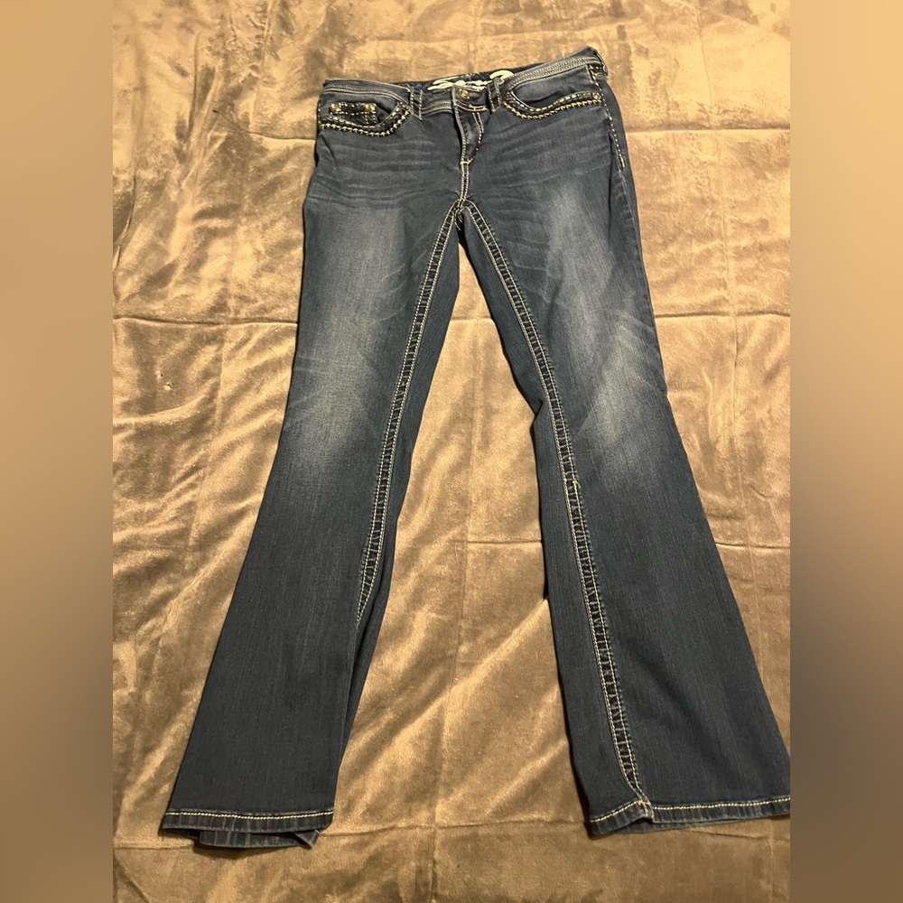Seven7 Dark Blue Denim Jeans with Contrast Stitching